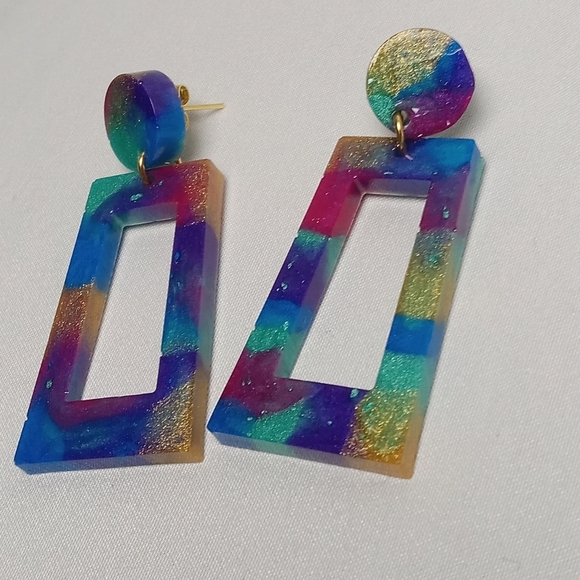 Hand Crafted Jewelry - Hand Crafted Multicolor Geometric Earrings